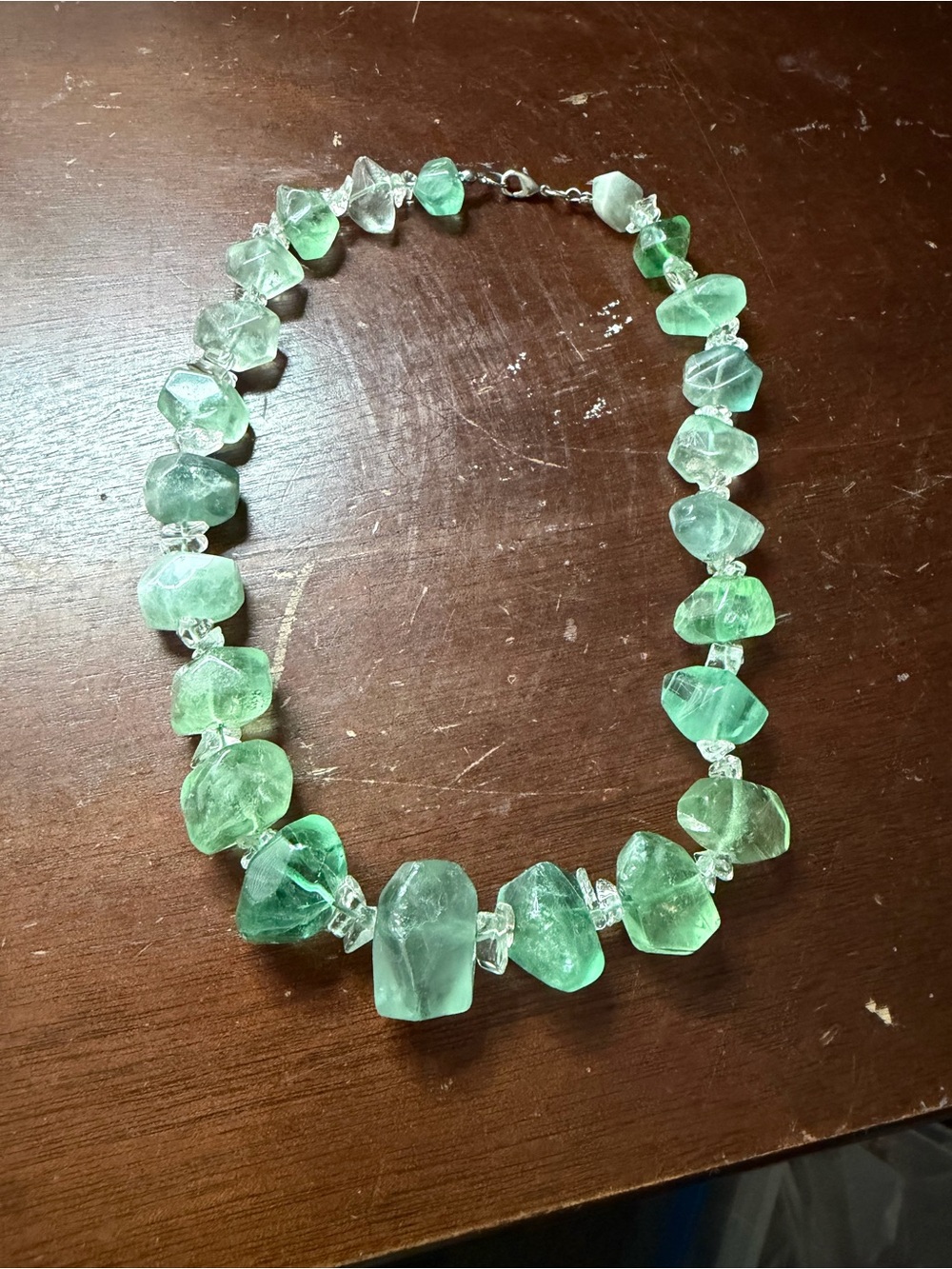 Chunky Green Fluorite Nugget Necklace Raw Crystal Choker 16" Boho